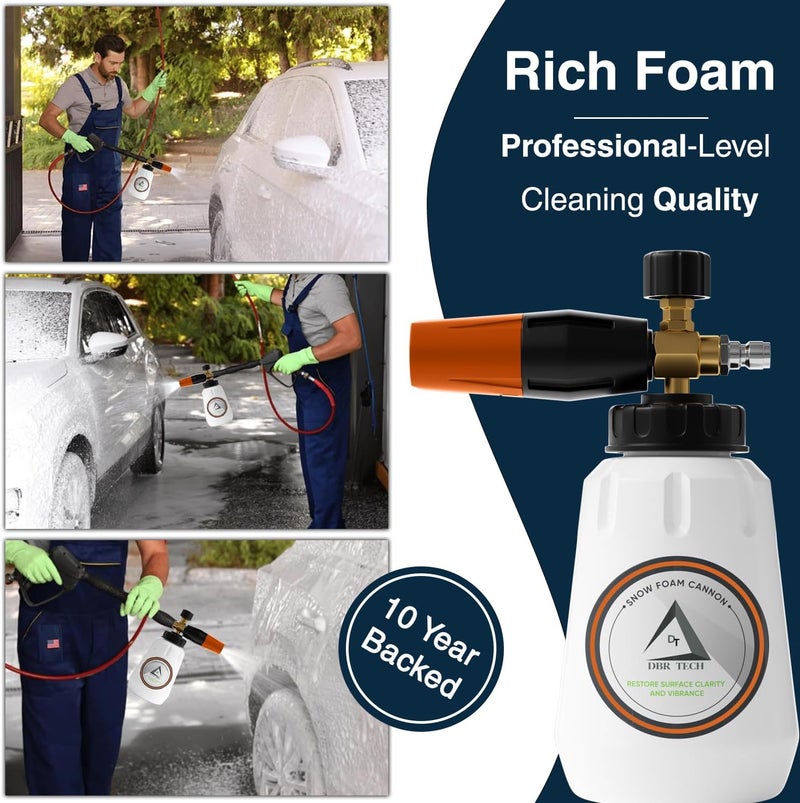 DBR Tech Foam Cannon for Pressure Washer, 1.1mm Orifice, 1000-4000 PSI, 1/4 Inch Quick Connector, Wide Neck and Adjustable Spray, Heavy Duty Car Snow Foam Blaster for Superior Foaming & Deep Clean, Orange - Image 5